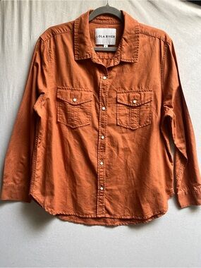 Lola River Cotton Hemp Blend Long Sleeve Pearl Snap Western Utility Shirt Large